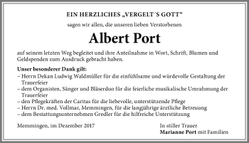 Traueranzeige von Albert Port von Memminger Zeitung