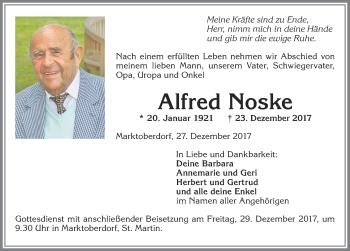 Traueranzeige von Alfred Noske von Allgäuer Zeitung, Marktoberdorf