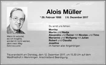 Traueranzeige von Alois Müller von Memminger Zeitung
