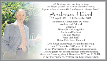 Traueranzeige von Andreas Höbel von Allgäuer Zeitung, Marktoberdorf