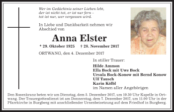 Traueranzeige von Anna Elster von Allgäuer Anzeigeblatt