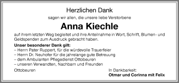 Traueranzeige von Anna Kiechle von Memminger Zeitung