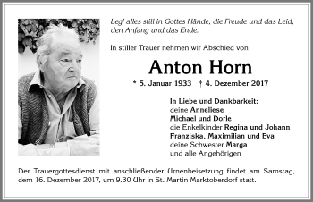Traueranzeige von Anton Horn von Allgäuer Zeitung, Marktoberdorf