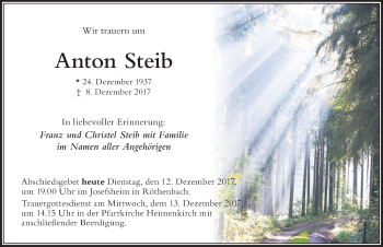 Traueranzeige von Anton Steib von Der Westallgäuer