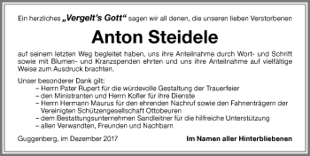 Traueranzeige von Anton Steidele von Memminger Zeitung