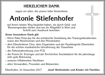 Traueranzeige von Antonie Stiefenhofer von Allgäuer Zeitung, Marktoberdorf