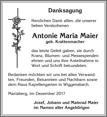 Traueranzeige von Antonie Maria Maier von Allgäuer Zeitung,Kempten