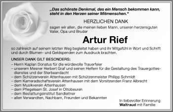 Traueranzeige von Artur Rief von Memminger Zeitung