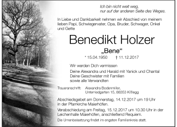 Traueranzeige von Benedikt Holzer von Der Westallgäuer