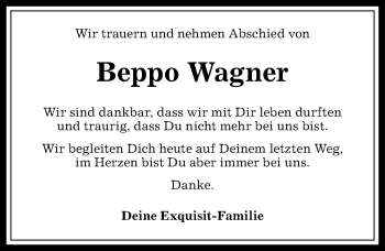 Traueranzeige von Beppo Wagner von Allgäuer Anzeigeblatt