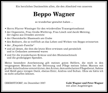 Traueranzeige von Beppo Wagner von Allgäuer Zeitung