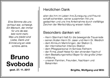 Traueranzeige von Bruno Svoboda von Memminger Zeitung