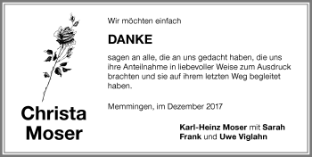Traueranzeige von Christa Moser von Memminger Zeitung