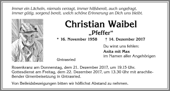 Traueranzeige von Christian Waibel von Allgäuer Zeitung, Marktoberdorf