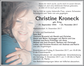 Traueranzeige von Christine Kroneck von Allgäuer Zeitung, Marktoberdorf