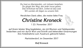 Traueranzeige von Christine Kroneck von Allgäuer Zeitung, Marktoberdorf