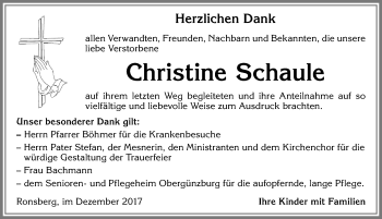 Traueranzeige von Christine Schaule von Allgäuer Zeitung, Marktoberdorf