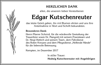 Traueranzeige von Edgar Kutschenreuter von Allgäuer Zeitung,Kempten