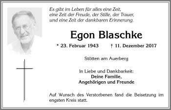 Traueranzeige von Egon Blaschke von Allgäuer Zeitung