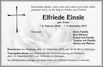 Traueranzeige von Elfriede Einsle von Allgäuer Zeitung, Kaufbeuren/Buchloe