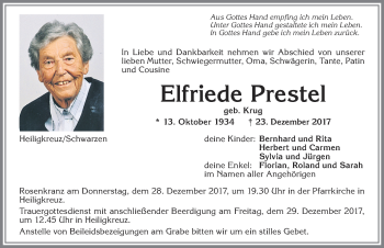 Traueranzeige von Elfriede Prestel von Allgäuer Zeitung,Kempten