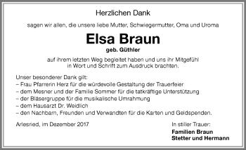 Traueranzeige von Elsa Braun von Memminger Zeitung