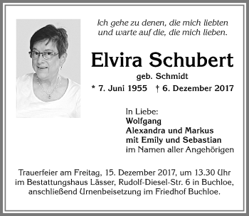 Traueranzeige von Elvira Schubert von Allgäuer Zeitung, Kaufbeuren/Buchloe