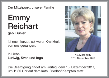 Traueranzeige von Emmy Reichart von Allgäuer Zeitung,Kempten