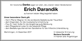 Traueranzeige von Erich Darandik von Memminger Zeitung