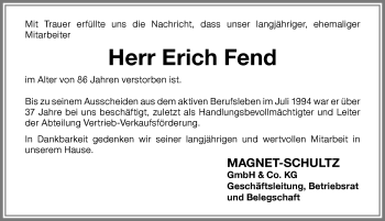 Traueranzeige von Erich Fend von Memminger Zeitung