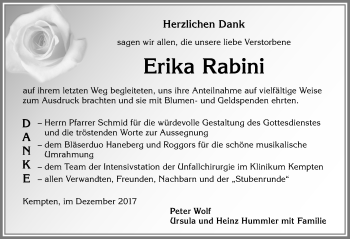 Traueranzeige von Erika Rabini von Allgäuer Zeitung,Kempten