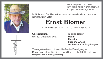 Traueranzeige von Ernst Blomer von Allgäuer Zeitung, Marktoberdorf