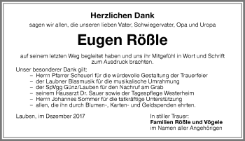 Traueranzeige von Eugen Rößle von Memminger Zeitung
