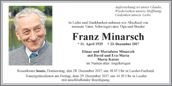 Traueranzeige von Franz Minarsch von Allgäuer Zeitung