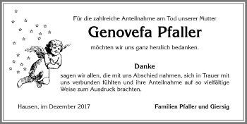 Traueranzeige von Genovefa Pfaller von Allgäuer Zeitung, Marktoberdorf