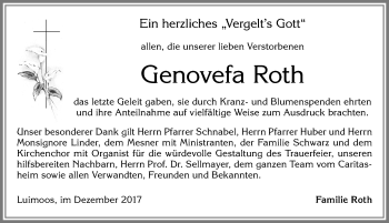 Traueranzeige von Genovefa Roth von Allgäuer Zeitung, Füssen