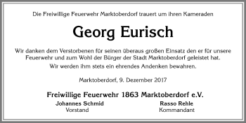 Traueranzeige von Georg Eurisch von Allgäuer Zeitung, Marktoberdorf