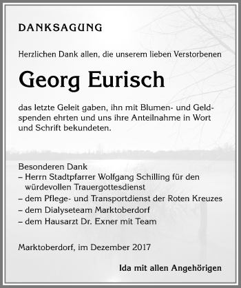 Traueranzeige von Georg Eurisch von Allgäuer Zeitung, Marktoberdorf