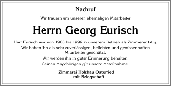 Traueranzeige von Georg Eurisch von Allgäuer Zeitung, Marktoberdorf