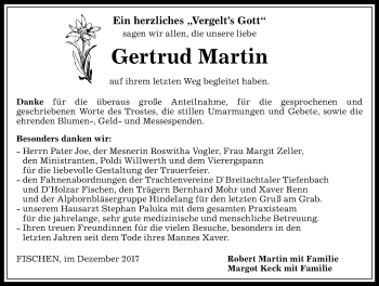 Traueranzeige von Gertrud Martin von Allgäuer Anzeigeblatt