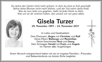 Traueranzeige von Gisela Turzer von Memminger Zeitung