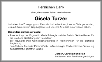 Traueranzeige von Gisela Turzer von Memminger Zeitung