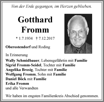 Traueranzeige von Gotthard Fromm von Allgäuer Zeitung, Kaufbeuren/Buchloe