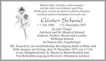 Traueranzeige von Günter Schmid von Allgäuer Zeitung, Marktoberdorf