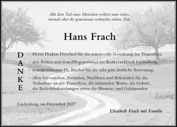 Traueranzeige von Hans Frach von Der Westallgäuer