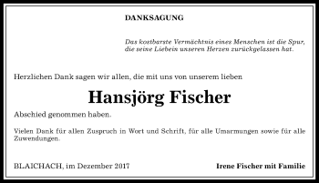 Traueranzeige von Hansjörg Fischer von Allgäuer Anzeigeblatt