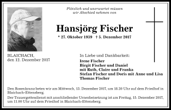 Traueranzeige von Hansjörg Fischer von Allgäuer Anzeigeblatt