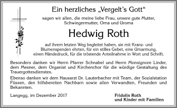 Traueranzeige von Hedwig Roth von Allgäuer Zeitung, Füssen