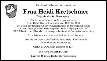 Traueranzeige von Heidi Kretschmer von Allgäuer Anzeigeblatt