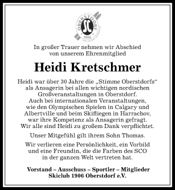 Traueranzeige von Heidi Kretschmer von Allgäuer Anzeigeblatt
